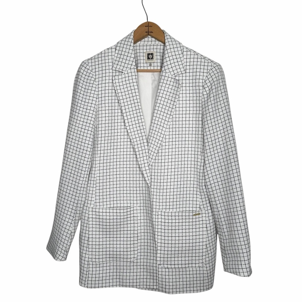 Anne Klein White and Black Checkered Open Blazer Size Medium